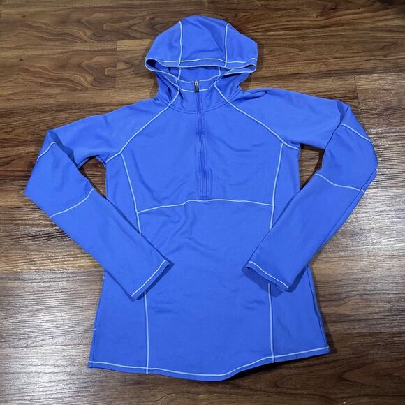 Columbia Sweater 1/4 Zip Pullover Hoodie Blue Sweatshirt Thumbhole Womens Size M - Picture 1 of 6